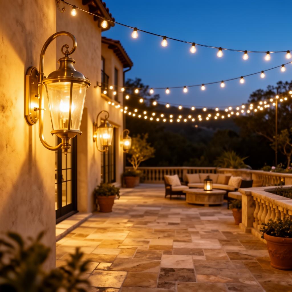 Outdoor lighting on a Mediterranean patio